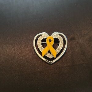 Heart Shaped Silver and Yellow Ribbon Brooch
